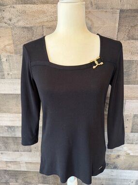 Ellen Tracy Top with gold buckle at neckline Size S